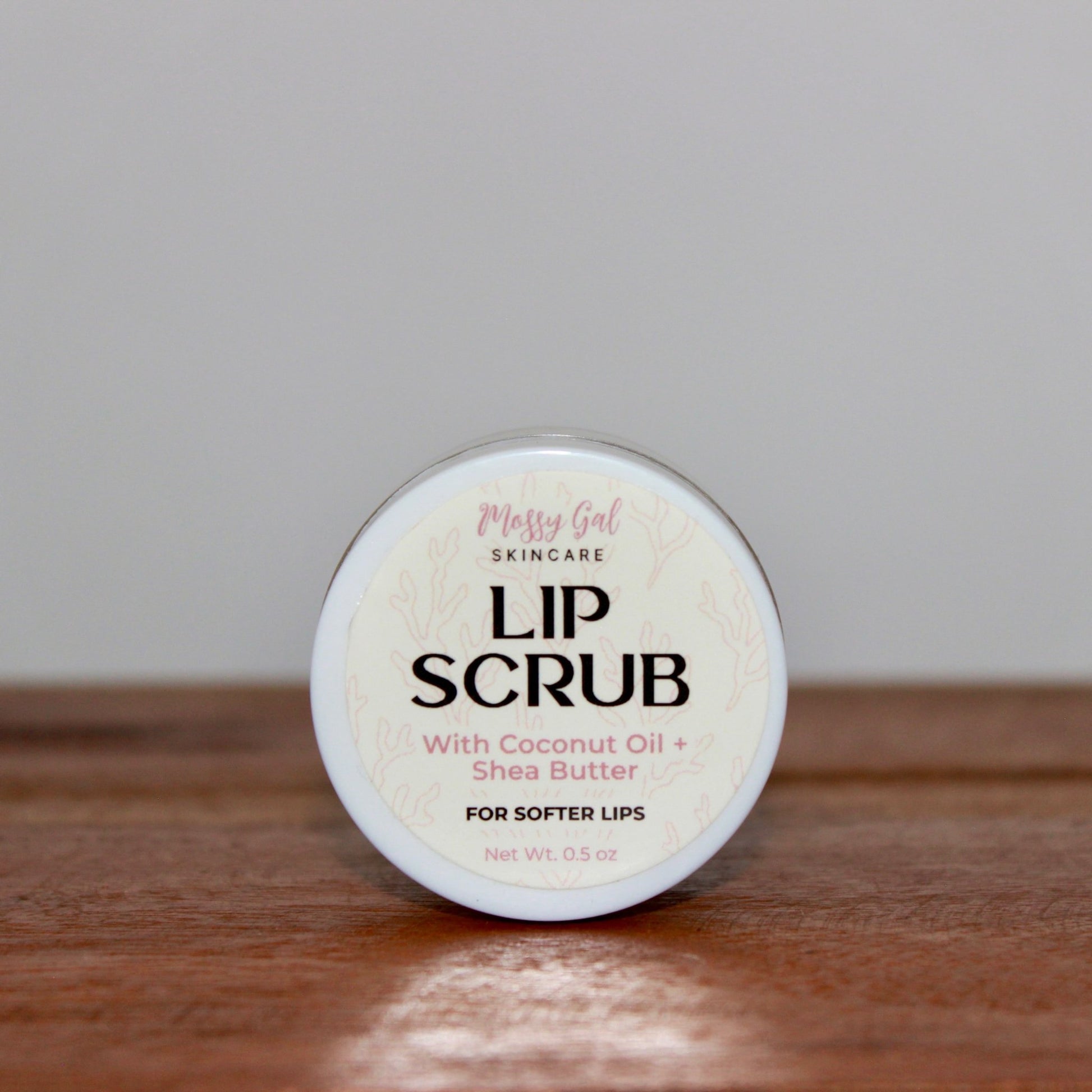 Mossy Gal Lip Scrub with coconut oil, shea butter, and mango butter.