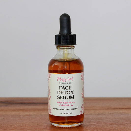 Mossy Gal Face Detox Serum in glass dropper bottle.