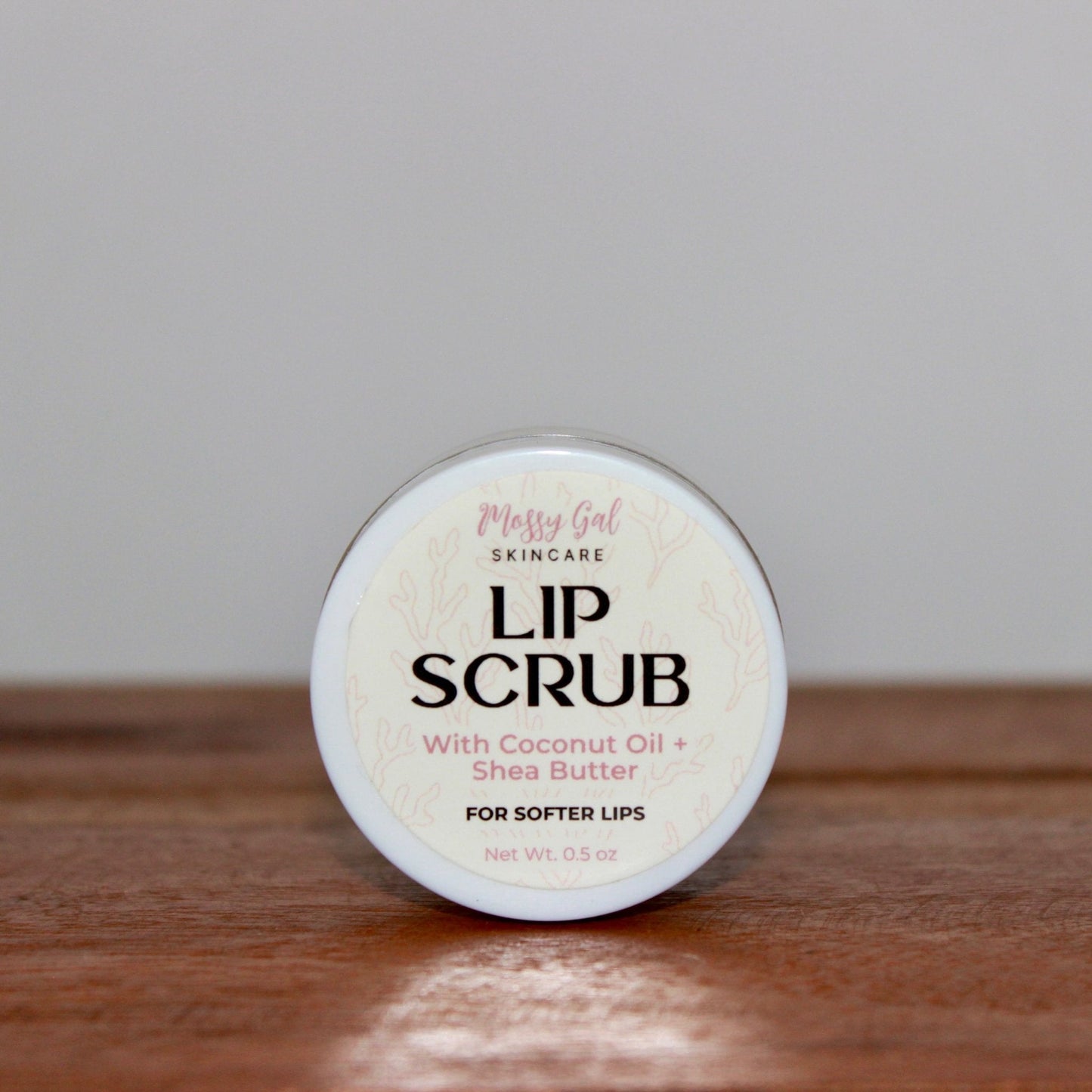 Mossy Gal Lip Scrub with coconut oil, shea butter, and mango butter.