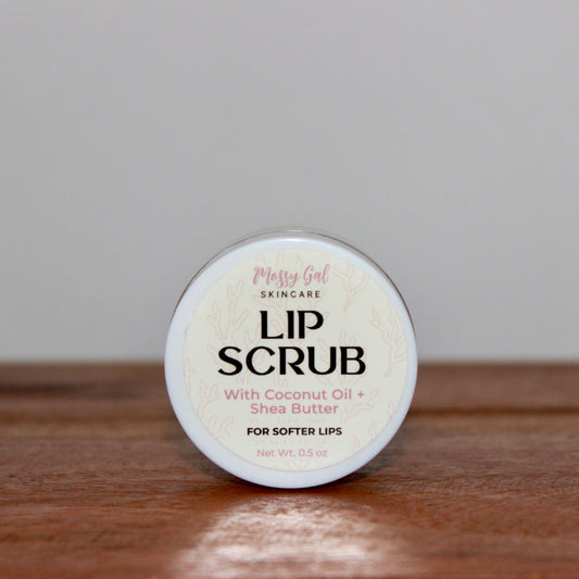 Mossy Gal Lip Scrub with coconut oil, shea butter, and mango butter.