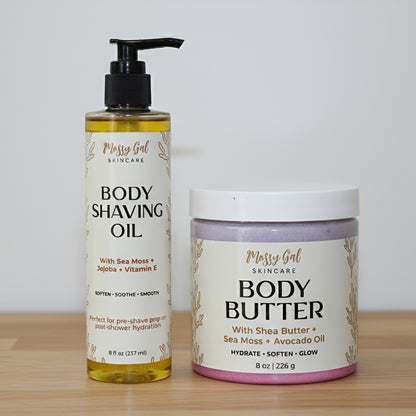 Mossy Gal body care kit featuring hydrating sea moss skincare products