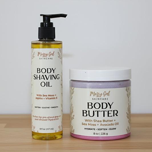 Mossy Gal body care kit featuring hydrating sea moss skincare products