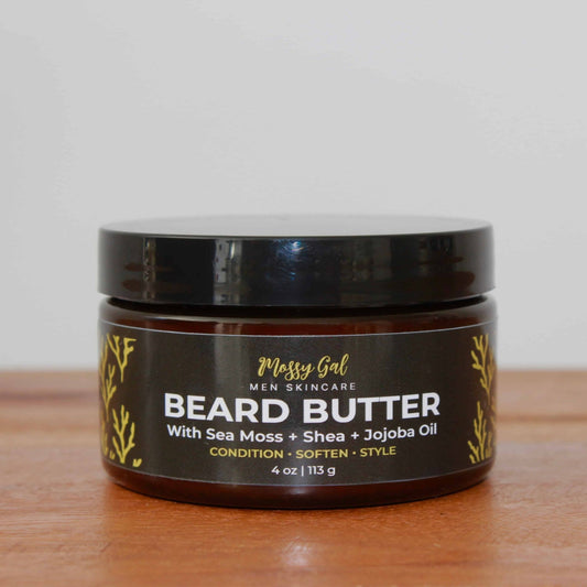 Mossy Gal Beard Butter in grooming jar for men’s care.